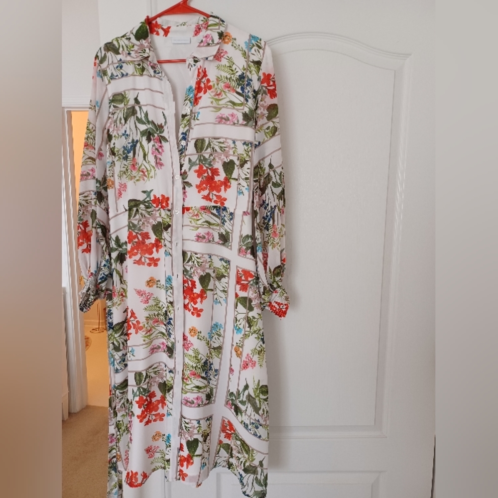 New York & Company, Large, White floral shirt dress.